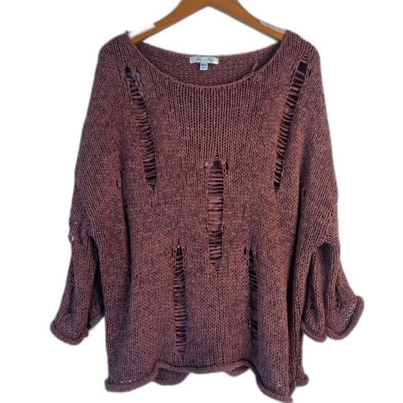 She & Sky Mauve Pink Oversized Destructed Distressed Knit Boho Sweater One Size - Picture 1 of 8